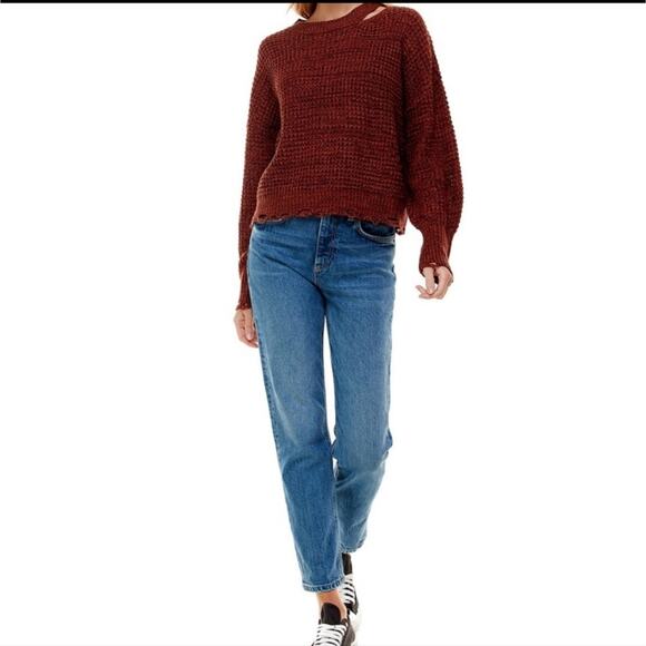 Ultra Flirt Distressed Balloon Sleeve Sweater Brown Cozy Fall Casual Style L - Picture 8 of 13